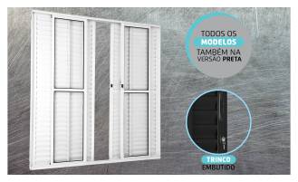 Porta balcão veneziana 6 folhas - L25 - nas cores branca, brilhante e preta
